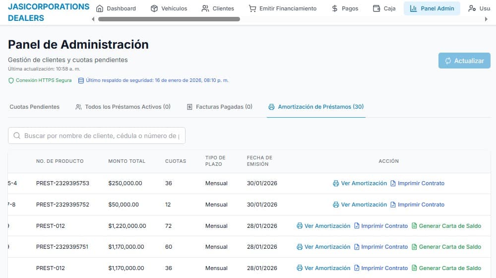Motor de amortización y gestión de cartera activa